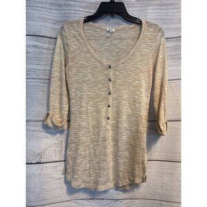 Splendid Small Beige Striped 3/4 Sleeve Henley Top Size S